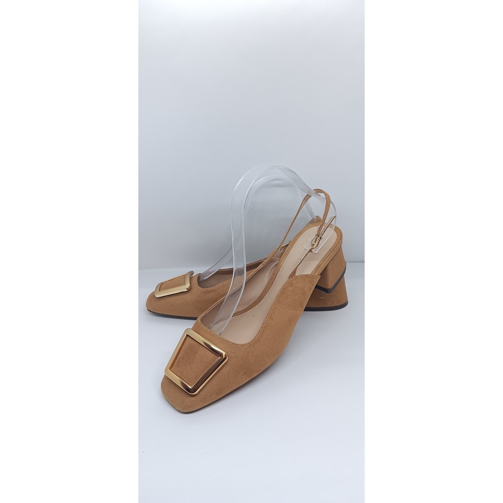 Comfort EST. 1946 Tan Slingback Block Cuban Heels Shoes Buckle Square Toe 9W